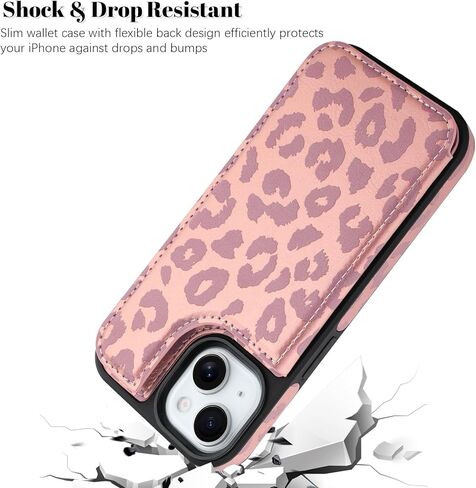 OOK for iPhone 15 Pro Case Wallet with Card Holder, Cute Pink Leopard Cheetah Pattern for Women Girls RFID Blocking 3 Card Slots Kickstand Flip Folio Leather Protective Shockproof Phone Case in Kuwait