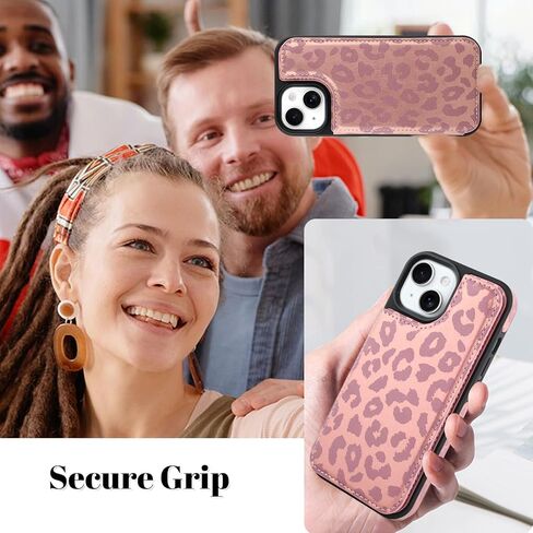 OOK for iPhone 15 Pro Case Wallet with Card Holder, Cute Pink Leopard Cheetah Pattern for Women Girls RFID Blocking 3 Card Slots Kickstand Flip Folio Leather Protective Shockproof Phone Case in Kuwait