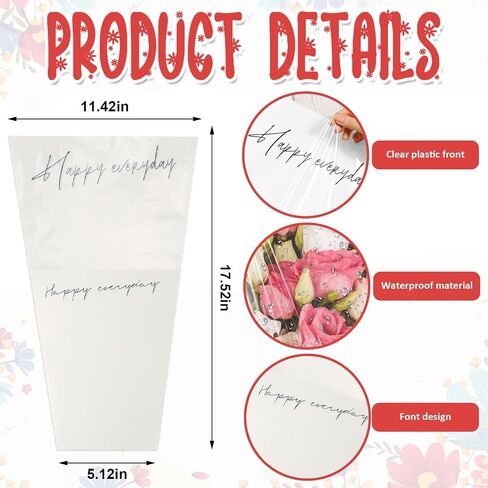 Hying 20 Pieces Flower Wrapping Bags for Bouquets, Floral Packing Sleeves Kraft Paper Bouquet Bags Wrapping Sleeves for Teacher Graduation Wedding Mother's Day Gift in Saudi Arabia