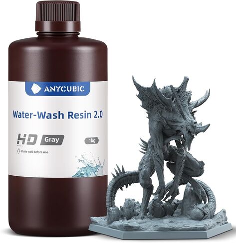 راتنج الطابعة ثلاثية الأبعاد ANYCUBIC، راتنج قابل للغسل في الماء، لا حاجة إلى كحول إضافي وسهل التنظيف، معالجة سريعة، رائحة منخفضة، توافق واسع لجميع طابعات LCD الراتنج ثلاثية الأبعاد (رمادي، 1 كجم) in Saudi Arabia