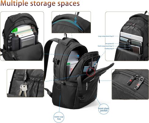 Nooya A471-N Travel Laptop Backpack, Multi-Compartment Design with Side Pockets,travel backpack,Laptop Backpack,backpack for men, Black in Kuwait