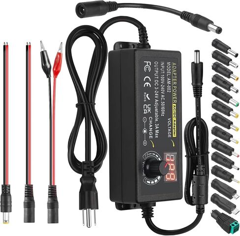 Adjustable Power Adapter, 3V ~ 24V Universal Power Supply 6A 144W AC/DC Adapter Variable DC Power Supply AC 100V-240V Universal AC Adapter Converter Transformer with Test Leads in Saudi Arabia