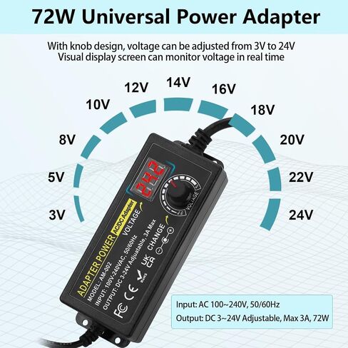 Adjustable Power Adapter, 3V ~ 24V Universal Power Supply 6A 144W AC/DC Adapter Variable DC Power Supply AC 100V-240V Universal AC Adapter Converter Transformer with Test Leads in Saudi Arabia