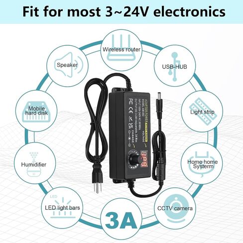 Adjustable Power Adapter, 3V ~ 24V Universal Power Supply 6A 144W AC/DC Adapter Variable DC Power Supply AC 100V-240V Universal AC Adapter Converter Transformer with Test Leads in Saudi Arabia