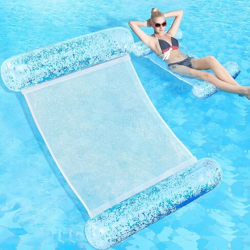 Sratte Pool Float Glitter Water Hammock Pool Loungers Inflatable Swimming Pool Hammock Multi-Purpose Water Floaties for Adults Lake Pool Summer Accessories Party in Saudi Arabia