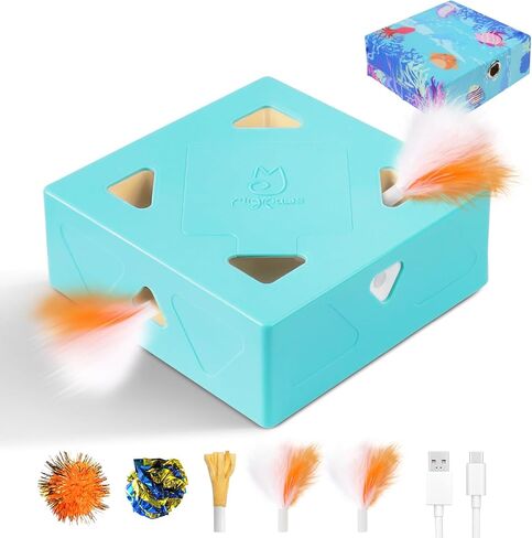 Migipaws Automatic Whack A Mole Plus Cat Toys 3 n1 Interactive Pounce Mystery Under PopSkin 12 Holes Cardboard Kitten Toys for Indoor Rechargable 8 Accessories(Yellow) in Kuwait