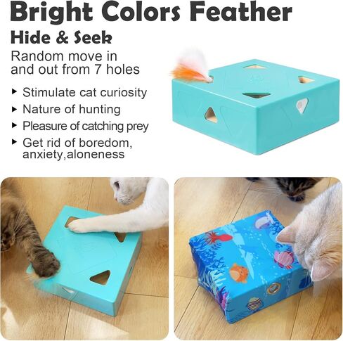 Migipaws Automatic Whack A Mole Plus Cat Toys 3 n1 Interactive Pounce Mystery Under PopSkin 12 Holes Cardboard Kitten Toys for Indoor Rechargable 8 Accessories(Yellow) in Kuwait