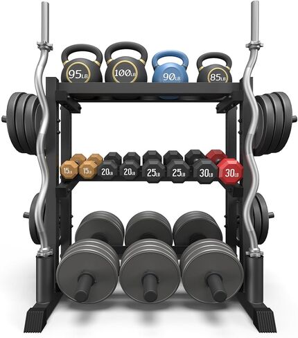 3-Tier Dumbbell Rack Stand Only, 1100LB Capacity Adjustable Weight Rack for Home Gym, Heavy-Duty Weight Stand for Dumbbells & Kettlebells(Rack Only) in Saudi Arabia