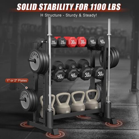 3-Tier Dumbbell Rack Stand Only, 1100LB Capacity Adjustable Weight Rack for Home Gym, Heavy-Duty Weight Stand for Dumbbells & Kettlebells(Rack Only) in Saudi Arabia
