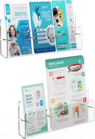 حامل جدار حامل الكتيب ، 2 حزمة نشرة أكريليك وحدات مع الترباس الذهبي المغناطيسي القابل للتعديل ، ودانتيل دانتيل شاشة حامل منظم نشرة Trifold ، وثيقة ، و نشرة ، 6 فتحات in Kuwait