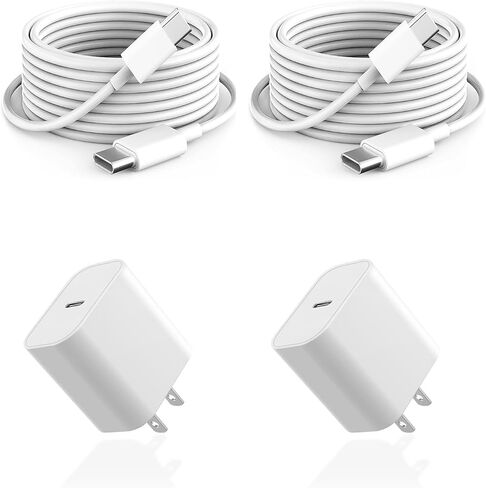 10ft Cable for Apple iPhone 16 15 Pro Max Charger Fast Charging iPad AirPods 4 (USB-C), 20w Type C Blcok 10-ft Long USB C to C Cord White 1Pack in Kuwait