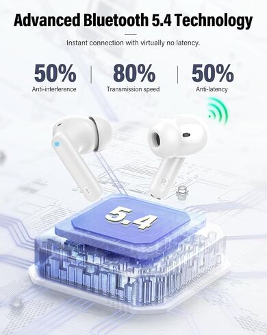سماعات الأذن اللاسلكية ، بلوتوث 5.4 سماعات الرأس ستيريو ، براعم الأذن مع عرض MIC لإلغاء الضوضاء in Kuwait
