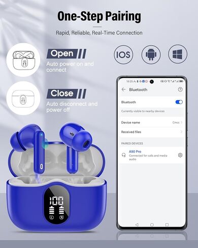 سماعات الأذن اللاسلكية ، بلوتوث 5.4 سماعات الرأس ستيريو ، براعم الأذن مع عرض MIC لإلغاء الضوضاء in Kuwait