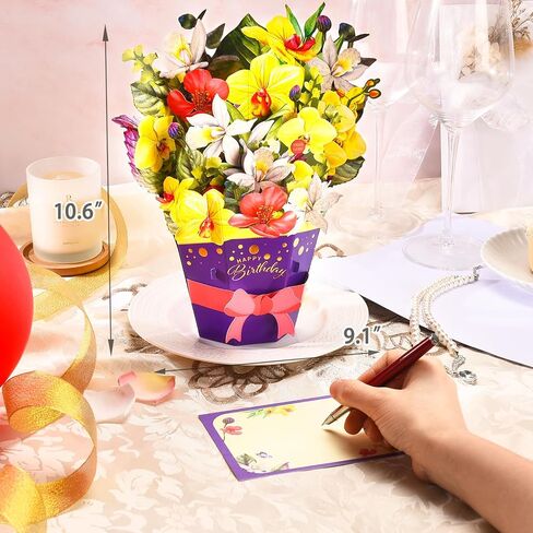 Birthday Cards, LIGHTS & MUSIC Happy Birthday Card, Pop Up Paper Rose/Peony/Lilac Flower Bouquet, 3D Popup Birthday Greeting Gift Card for Women Wife Mom Daughter Sister Friends in Saudi Arabia