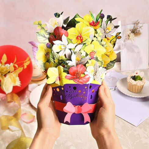 Birthday Cards, LIGHTS & MUSIC Happy Birthday Card, Pop Up Paper Rose/Peony/Lilac Flower Bouquet, 3D Popup Birthday Greeting Gift Card for Women Wife Mom Daughter Sister Friends in Saudi Arabia