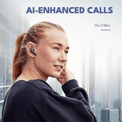 سماعات أذن لاسلكية حقيقية مع علبة الشحن - مصممة وهندسة في الولايات المتحدة الأمريكية - سماعات الأذن بلوتوث متوافقة مع Apple و Android - عمر البطارية 27 ساعة - ميكروفون مزدوج - بيزلي in Kuwait