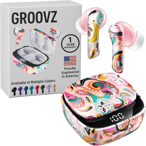 سماعات أذن لاسلكية حقيقية مع علبة الشحن - مصممة وهندسة في الولايات المتحدة الأمريكية - سماعات الأذن بلوتوث متوافقة مع Apple و Android - عمر البطارية 27 ساعة - ميكروفون مزدوج - بيزلي in Kuwait