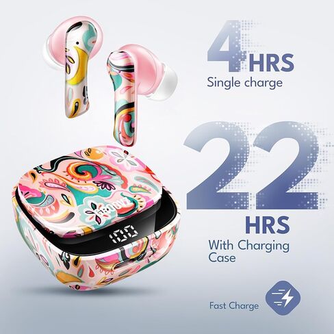 سماعات أذن لاسلكية حقيقية مع علبة الشحن - مصممة وهندسة في الولايات المتحدة الأمريكية - سماعات الأذن بلوتوث متوافقة مع Apple و Android - عمر البطارية 27 ساعة - ميكروفون مزدوج - بيزلي in Kuwait