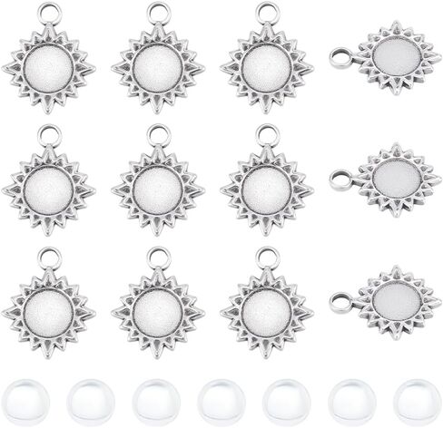 UNICRAFTALE 12 Sets 18K Gold Plated Blank Sun Charms Pendants 304 Stainless Steel Cabochon Bezel Pendant Trays Set Flat Round Blank Pendant Sun Bezel Cabochon Pendant Settings for Jewelry Decoration in Saudi Arabia