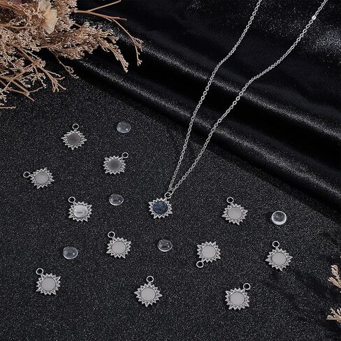 UNICRAFTALE 12 Sets 18K Gold Plated Blank Sun Charms Pendants 304 Stainless Steel Cabochon Bezel Pendant Trays Set Flat Round Blank Pendant Sun Bezel Cabochon Pendant Settings for Jewelry Decoration in Saudi Arabia