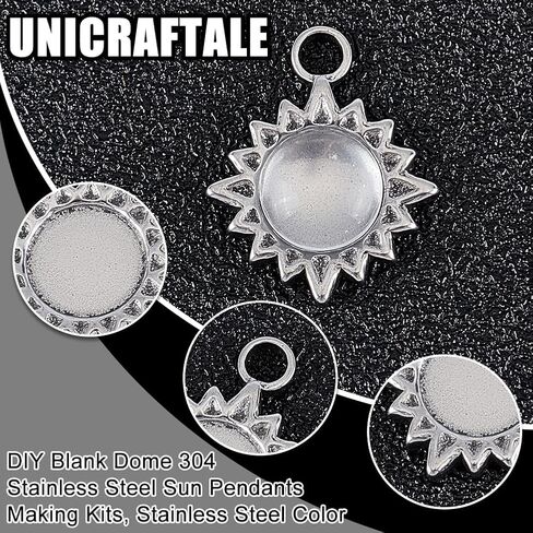 UNICRAFTALE 12 Sets 18K Gold Plated Blank Sun Charms Pendants 304 Stainless Steel Cabochon Bezel Pendant Trays Set Flat Round Blank Pendant Sun Bezel Cabochon Pendant Settings for Jewelry Decoration in Saudi Arabia