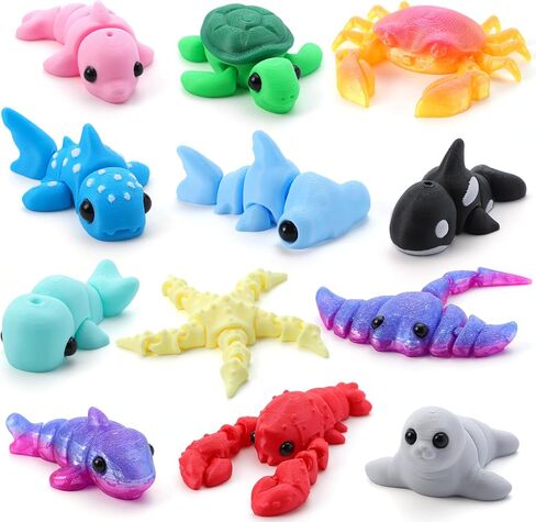 JOYIN 12 Pcs Mini Ocean Animal Set, 3D Printed Cute Animal Toys for Party Favors Fidget Articulated Flexible Toy Birthday Gifts Office Desktop Home Decoration in Saudi Arabia