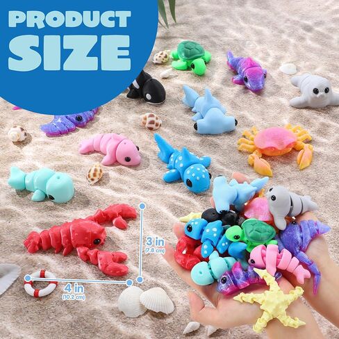 JOYIN 12 Pcs Mini Ocean Animal Set, 3D Printed Cute Animal Toys for Party Favors Fidget Articulated Flexible Toy Birthday Gifts Office Desktop Home Decoration in Saudi Arabia