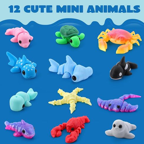 JOYIN 12 Pcs Mini Ocean Animal Set, 3D Printed Cute Animal Toys for Party Favors Fidget Articulated Flexible Toy Birthday Gifts Office Desktop Home Decoration in Saudi Arabia