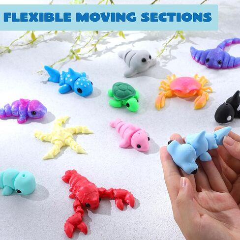 JOYIN 12 Pcs Mini Ocean Animal Set, 3D Printed Cute Animal Toys for Party Favors Fidget Articulated Flexible Toy Birthday Gifts Office Desktop Home Decoration in Saudi Arabia