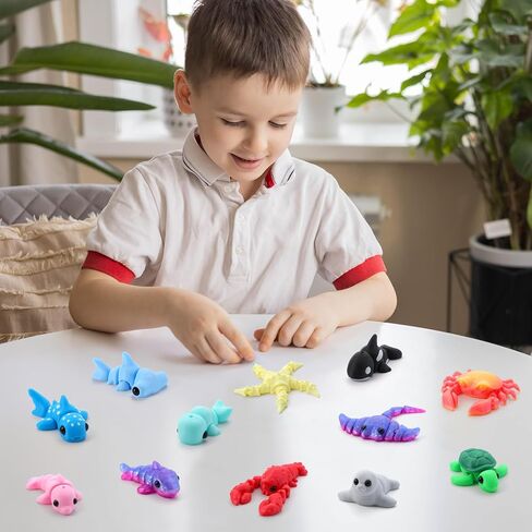 JOYIN 12 Pcs Mini Ocean Animal Set, 3D Printed Cute Animal Toys for Party Favors Fidget Articulated Flexible Toy Birthday Gifts Office Desktop Home Decoration in Saudi Arabia