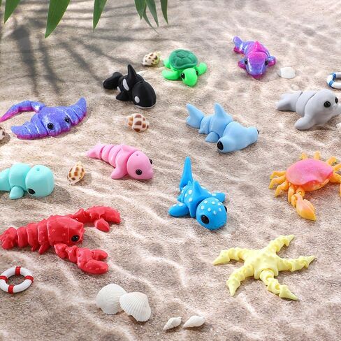 JOYIN 12 Pcs Mini Ocean Animal Set, 3D Printed Cute Animal Toys for Party Favors Fidget Articulated Flexible Toy Birthday Gifts Office Desktop Home Decoration in Saudi Arabia
