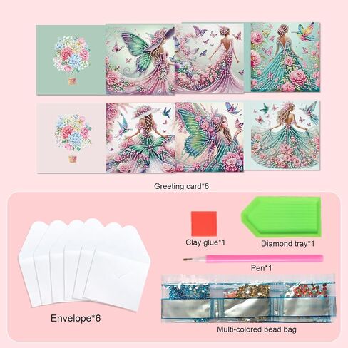 DCIDBEI 6 Pack DIY Diamond Painting Carding Cards Shortment with Occase Miamond Art Kits للبالغين بطاقات البطاقات الفارغة لجميع المناسبات عيد ميلاد شكرًا لك على حفل زفاف الطفل والمزيد من الزهور in Kuwait