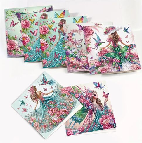 DCIDBEI 6 Pack DIY Diamond Painting Carding Cards Shortment with Occase Miamond Art Kits للبالغين بطاقات البطاقات الفارغة لجميع المناسبات عيد ميلاد شكرًا لك على حفل زفاف الطفل والمزيد من الزهور in Kuwait