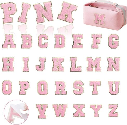 بقع حرف ملصق ذاتي الأبجدية من A إلى Z ، 26pcs من الحديد الوردي على بقع أحرف اسكواش للرقعة لسترات الظهر على الظهر القبعات إصلاح الأبجدية مطرزة in Kuwait