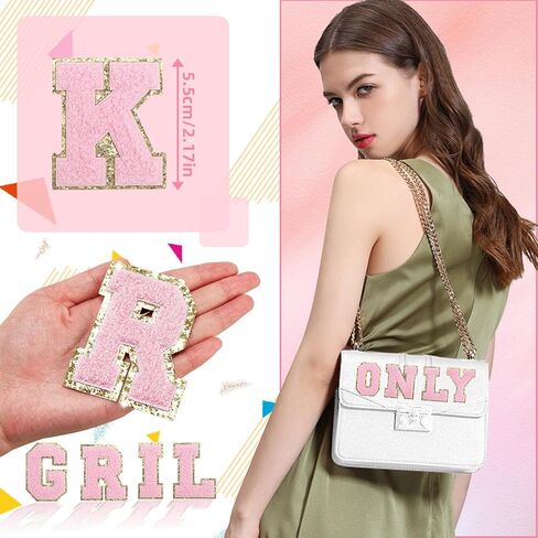 بقع حرف ملصق ذاتي الأبجدية من A إلى Z ، 26pcs من الحديد الوردي على بقع أحرف اسكواش للرقعة لسترات الظهر على الظهر القبعات إصلاح الأبجدية مطرزة in Kuwait