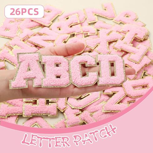 بقع حرف ملصق ذاتي الأبجدية من A إلى Z ، 26pcs من الحديد الوردي على بقع أحرف اسكواش للرقعة لسترات الظهر على الظهر القبعات إصلاح الأبجدية مطرزة in Kuwait