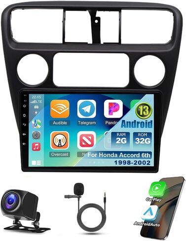 9 بوصة Android 13.0 سيارة استريو الراديو لـ Honda Accord 6th 1998 1999 2000 2001 2002 جهاز استقبال صوت شاشة تعمل باللمس مع Carplay Android Auto WiFi GPS Navigation Bluetooth FM AM MIC Camera Camera ، 2+32G in Saudi Arabia