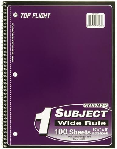 Top Flight Standards 5-Subject Wirebound Notebook, 200 Sheets, 3-Hole Punched, Wide Rule, 10.5 x 8 Inches, 1 Notebook, Color May Vary (31412) in Saudi Arabia