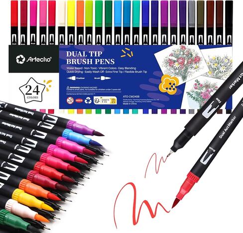 Artecho Glitter Ambens Outline Markers ، 12 ألوانًا وميضًا ، علامات معدنية مزدوجة الخط للبنات العصرية ، الحرف الفنية للمراهقين in Kuwait
