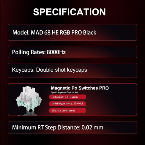 Hyekit x fgg madlions Mad 68 He RGB Pro 60 ٪ Switch Magnetic Switch لوحة مفاتيح مع تشغيل قابل للتعديل ، ومعدل الاقتراع 8K هرتز ، وضع تشغيل سريع ، مفاتيح تأثير القاعة ، للكمبيوتر الشخصي/MAC ، أبيض in Kuwait
