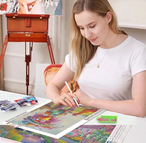 QENSPE Diamond Painting Kits for Adults,Lion Full Drill Diamond Art Diamond Dots Paintings for Beginners,Lion Round 5D DIY Arts and Crafts for Home Wall Decor 12x16 inch in Saudi Arabia
