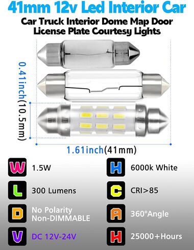 T10 194 168 LED Dome Light Bulbs, 300lm 6000K White Super Bright 2825 W5W LED Interior Bulbs, 3w AC/DC12V-24V T10 Wedge for RV Car Dome Map Door Courtesy Trunk License Plate Light, Non-Dimmable, 2pcs in Saudi Arabia