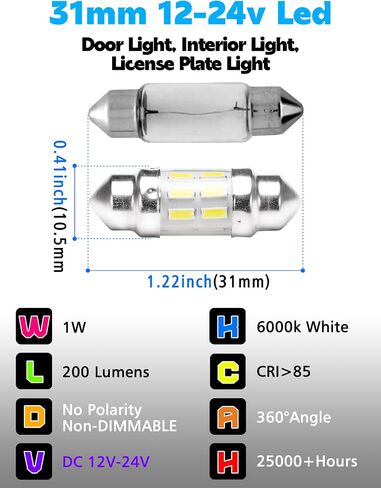 T10 194 168 LED Dome Light Bulbs, 300lm 6000K White Super Bright 2825 W5W LED Interior Bulbs, 3w AC/DC12V-24V T10 Wedge for RV Car Dome Map Door Courtesy Trunk License Plate Light, Non-Dimmable, 2pcs in Saudi Arabia