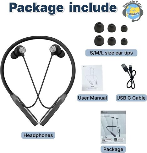 سماعات HMUSIC H06 Neckband Bluetooth ، سماعات أذن لاسلكية بلوتوث 5.4،30 ساعة ، عمر بطارية ، 33 جرام خفيفة ، وبراعم مغناطيسية IPX5 ، حول سماعات الرقبة للرياضة/اللعبة/الجري in Kuwait