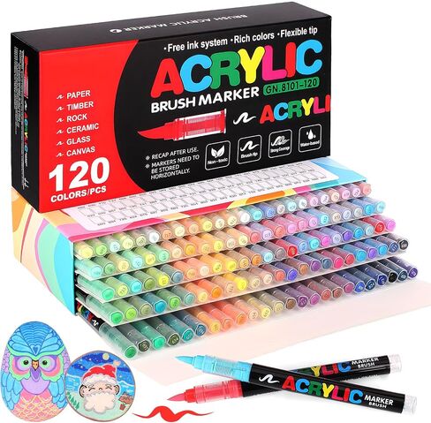 240 Acrylic Paint Markers, Soft Brush Tip Acrylic Markers for Rock Painting, Wood, Stone, Glass, Canvas, Fabric, Ceramic - Brush Tip Water Based Acrylic Markers Pens in Saudi Arabia