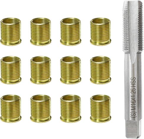 Spark Plug Thread Repair Kit, M14×1.25 Inserts and M16×1.25 Tap Spark Plug Rethreading Set, Stainless Steel Thread Repair Tool Kit for Automotive Gasoline Engines Generators in Kuwait