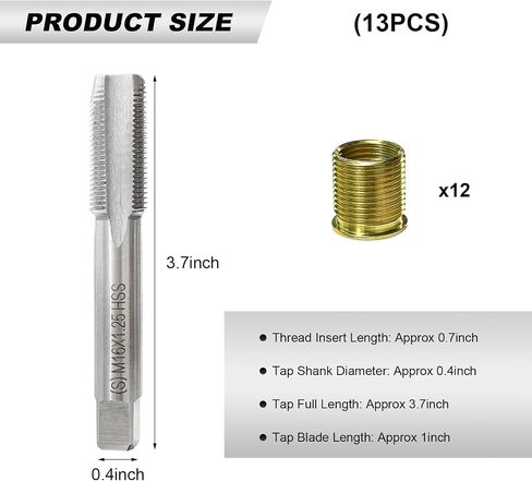 Spark Plug Thread Repair Kit, M14×1.25 Inserts and M16×1.25 Tap Spark Plug Rethreading Set, Stainless Steel Thread Repair Tool Kit for Automotive Gasoline Engines Generators in Kuwait