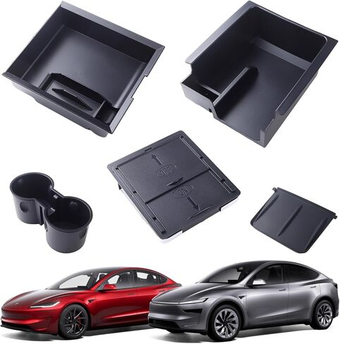 5Pcs Center Console Organizer Tray for Tesla Model 3 Highland 2024 2025 Armrest Storage Tray and Hidden Storage Box, Cup Holder Insert, Laptop Camera Cover in Saudi Arabia