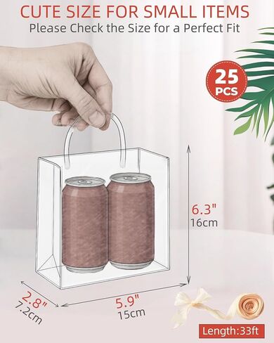 25 PCS Clear Gift Bags with Handles, Transparent Party Favor Bags, Reusable with Ribon, Ideal for Halloween, Christmas, Weddings, Birthdays, and Celebrations in Saudi Arabia