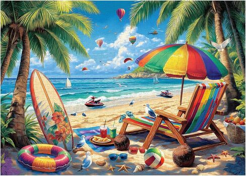 Beach Sunset 1000 Piece Puzzle for Adults, PICKFORU Summer Seaside Surfboard Jigsaw Puzzles, Colorful Hard Beach Vacation Theme as Art Decor in Saudi Arabia